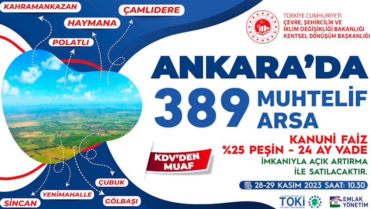 Ankara'da KDV'den Muaf 389 Arsa Satışa Çıkıyor: Yatırımcılar İçin Altın Fırsat