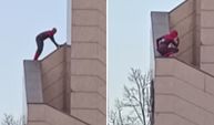 Başkentte ilginç anlar: Spiderman kostümü giydi, Kocatepe Camii önündeki saat kulesine tırmandı!
