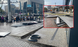 Ankara'da tehlikeli anlar! Mağaza tabelası uçtu