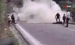 Ralli yarışında feci kaza: Kontrolden çıkan araç seyircilerin arasına daldı!