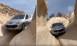 Kapadokya'da navigasyon faciası: Otomobil sürücüsü Peribacalarına girdi!