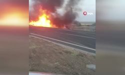 Şarampole devrilen tır, alev topuna döndü!