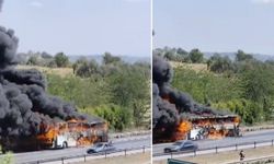 Yolcu otobüsü trafikte alev alev yandı