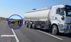 Ankara-Eskişehir yolunda tankere çarpan otomobil yoldan uçtu