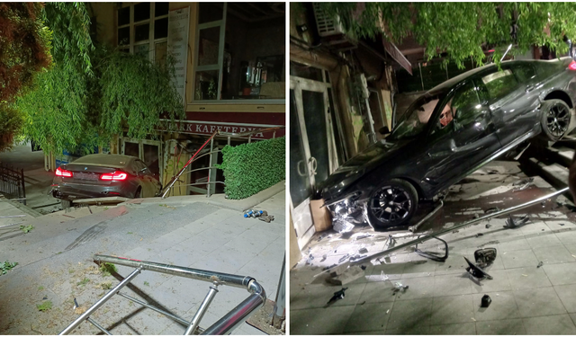 Akyurt’ta otomobil çay ocağının önüne düştü