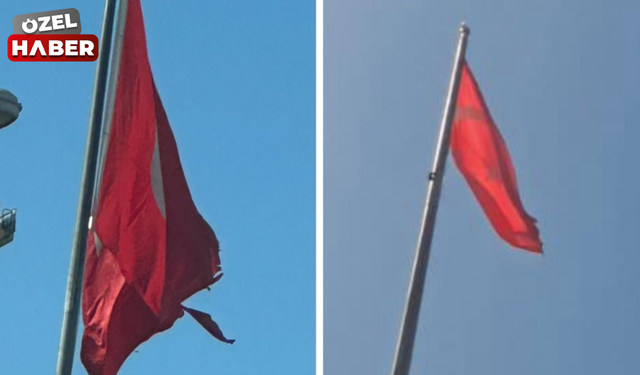 Keçiören Belediyesi yırtılan Türk bayrağını yeniledi