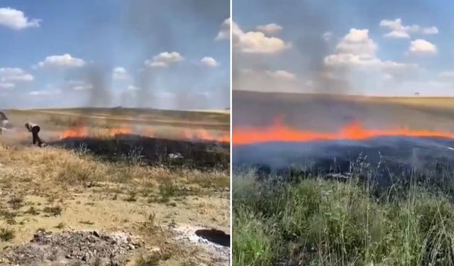 Polatlı'da korkutan tarla yangını! Alevler kısa sürede büyüdü