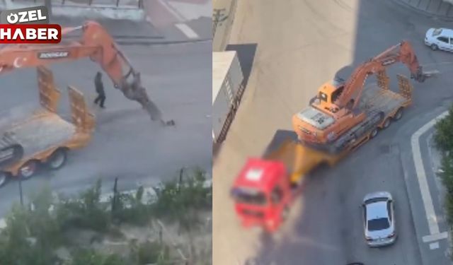 Keçiören'de yokuşu çıkamayan tır, yolu delik deşik etti