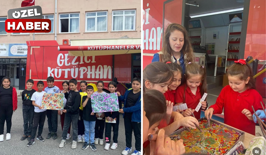 Gezici Kütüphane Bala'da öğrencileri kitaplarla ve ebru sanatıyla buluşturdu