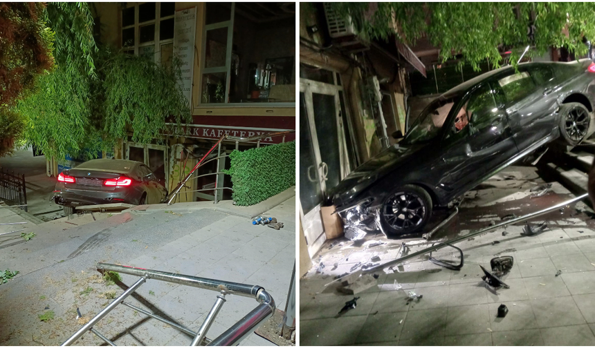 Akyurt’ta otomobil çay ocağının önüne düştü