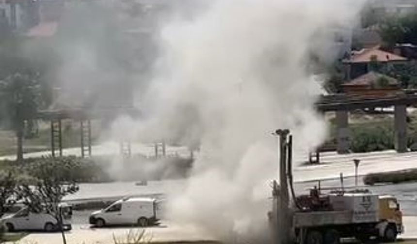 Korku dolu anlar: Sondaj yapılırken doğalgaz hattı patladı