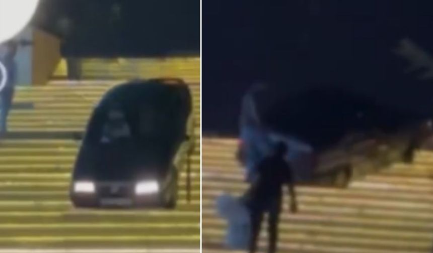 Ankara'da ilginç görüntüler: Otomobiliyle merdivenlerden inmeye çalıştı