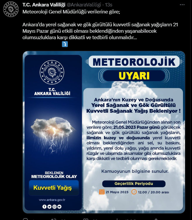 Ankara Valiliği’nden sağanak yağış uyarısı (1)