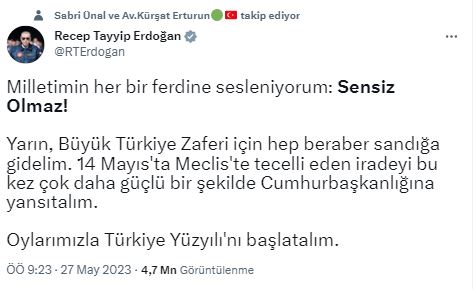 Cumhurbaşkanı Erdoğan’dan 28 Mayıs mesajı (2)