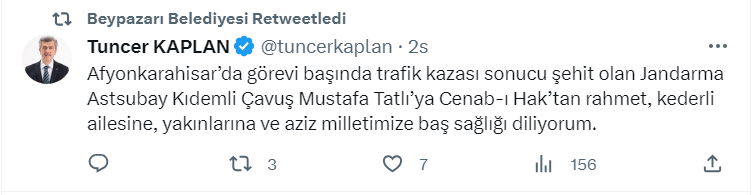 Başkan Kaplan'dan taziye mesajı