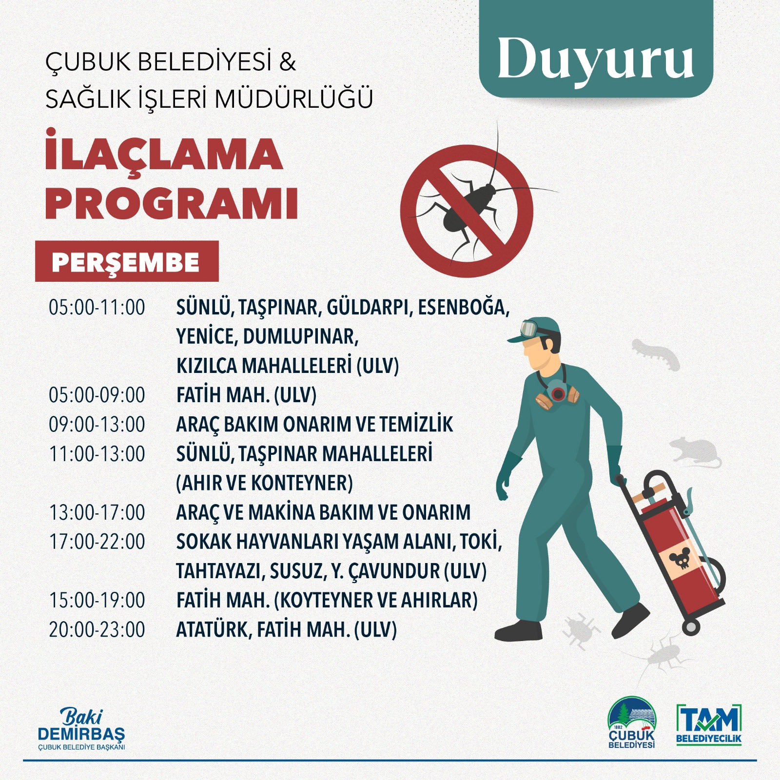 Çubuk Belediyesi ilaçlanacak mahalleleri duyurdu-1