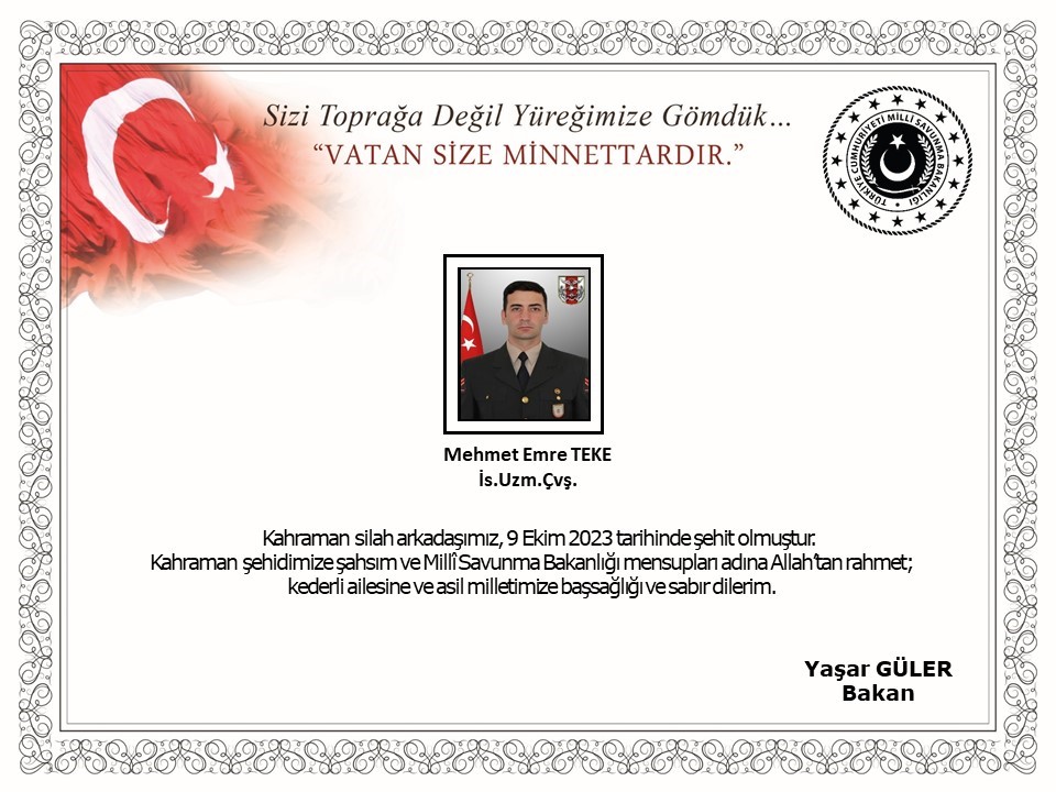 MSB duyurdu Pençe-Kilit bölgesinde bir asker şehit oldu-1