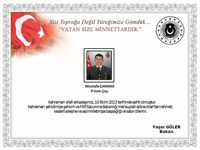 MSB’den acı haber Pençe Harekatı bölgesinde 1 asker şehit oldu (1)