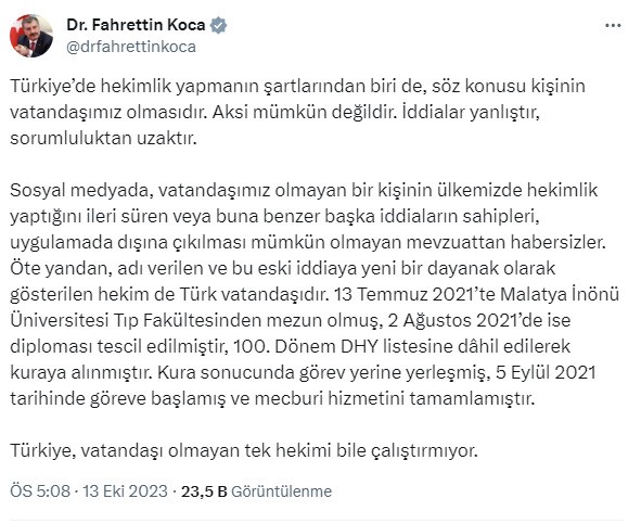 Sağlık Bakanı Koca’dan yabancı uyruklu doktor çalıştırıldığı iddialarına cevap (2)