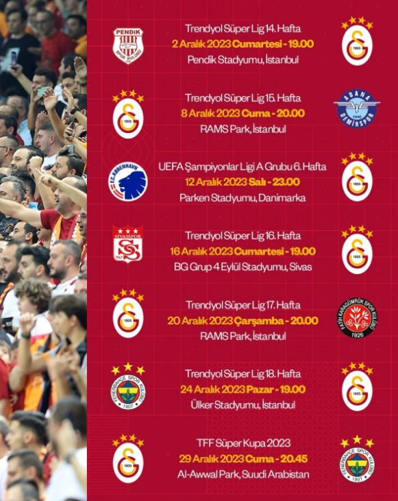 Galatasaray'ın Aralık Ayı Maç Programında Dikkat Çeken Detay Fenerbahçe’ye Gönderme Yaptı! (1)