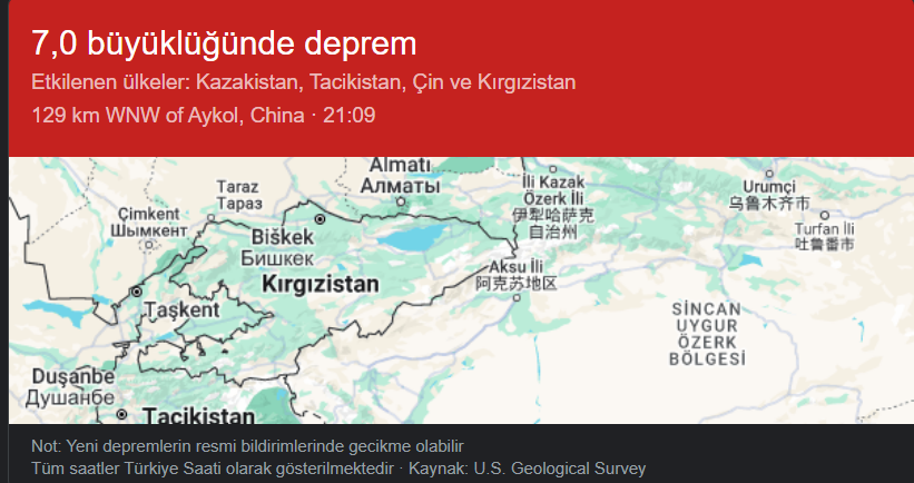 Kırgızistan Deprem