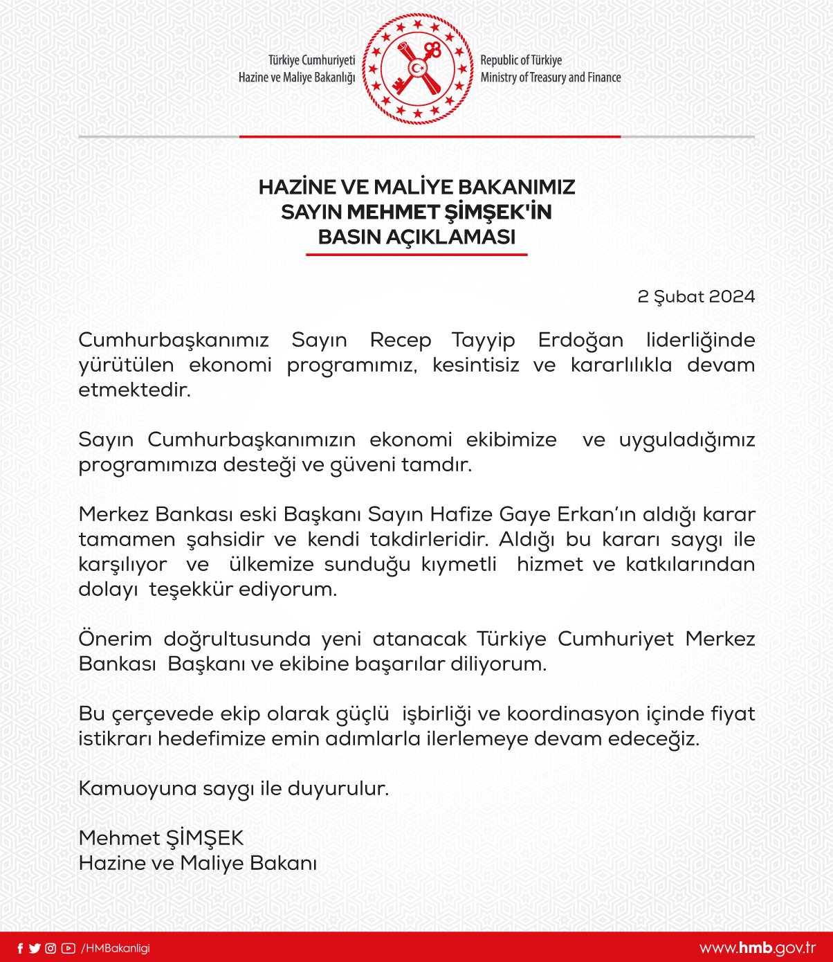 Mb Başkanı Erkan'ın Istifası Sonrası Bakan Şimşek'ten Ilk Açıklama! (1)