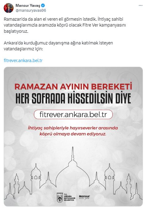 Mansur Yavaş Duyurdu Ankara Büyükşehirden ‘Fitre Ver’ Ve ‘Fidye Ver’ Kampanyaları-1