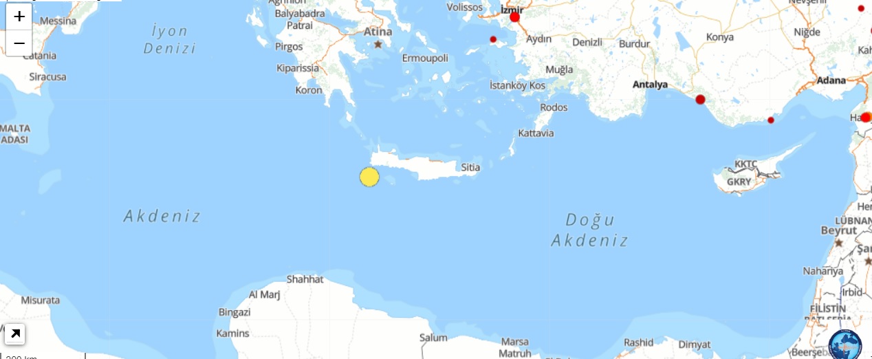 Akdeniz Girit Adasında Deprem