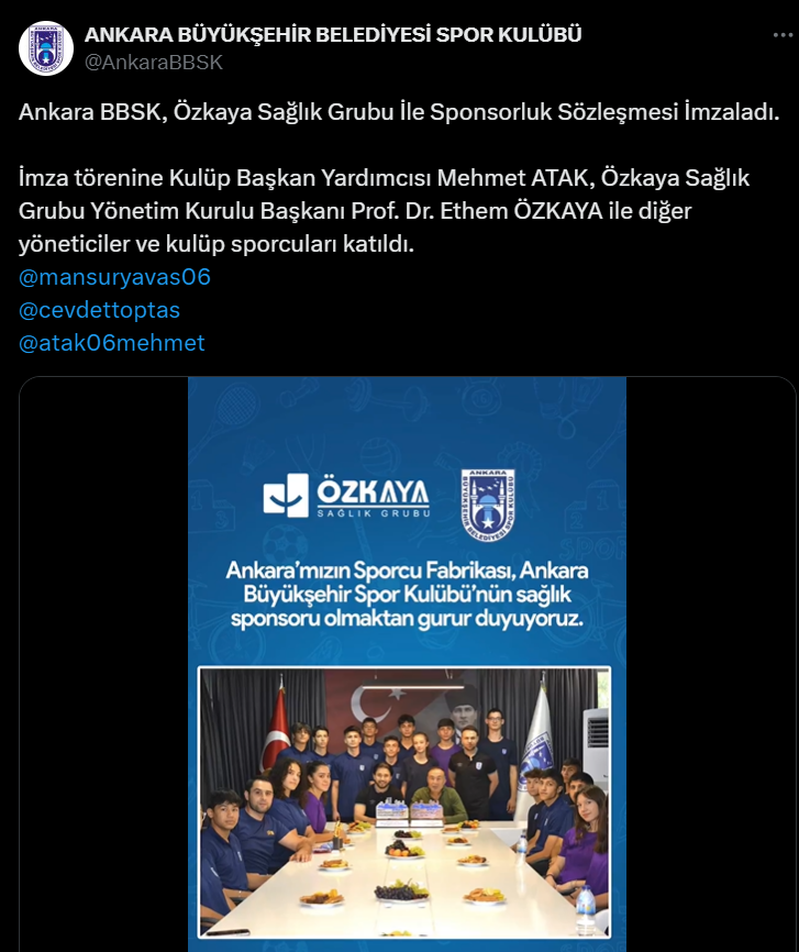 Ankara Bbsk, Özkaya Sağlık Grubu Ile Sponsorluk Sözleşmesi Imzaladı (1)