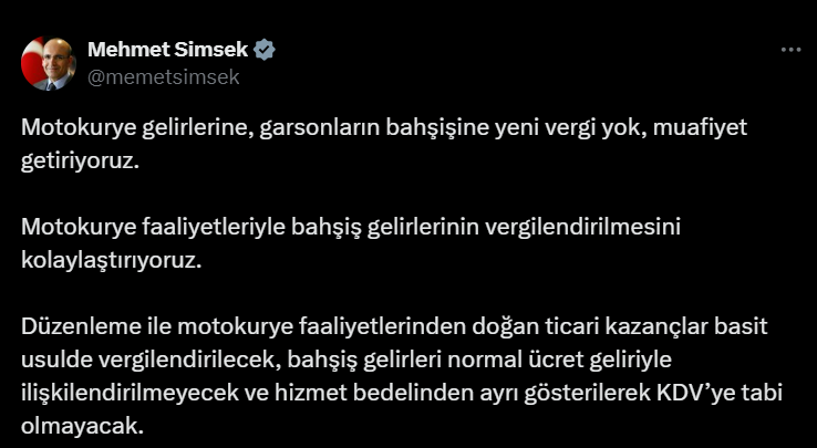 Bakan Şişek'ten Bahşiş Ve Motokurye Vergisi Açıklaması