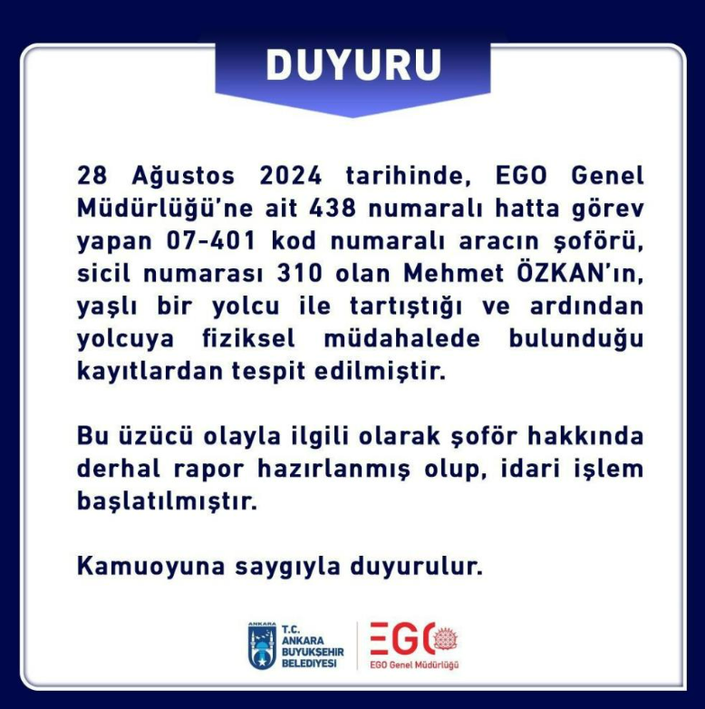 Ankara'da Yolcuyu Darp Eden Ego Şoförü Hakkında Işlem Başlatıldı (1)