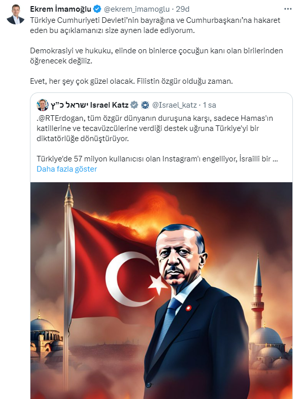 İmamoğlu, Cumhurbaşkanı Erdoğan’a Hakaret Eden İsrail Dışişleri Bakanı’na Sert Tepki Gösterdi!  (1)