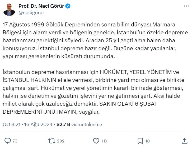 Naci Görür’den Deprem Uyarısı “İstanbul Depreme Hazır Değil”  (1)-1