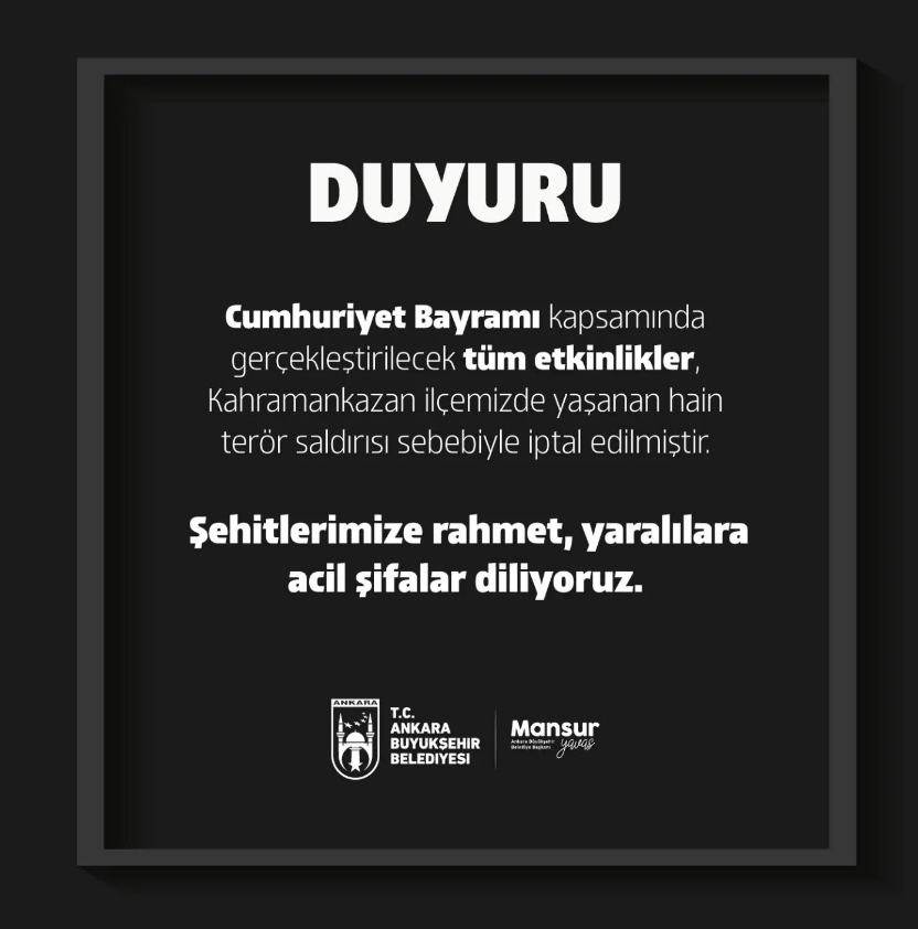 Ankara Büyükşehir Belediyesi, Cumhuriyet Bayramı Etkinliklerini Iptal Etti