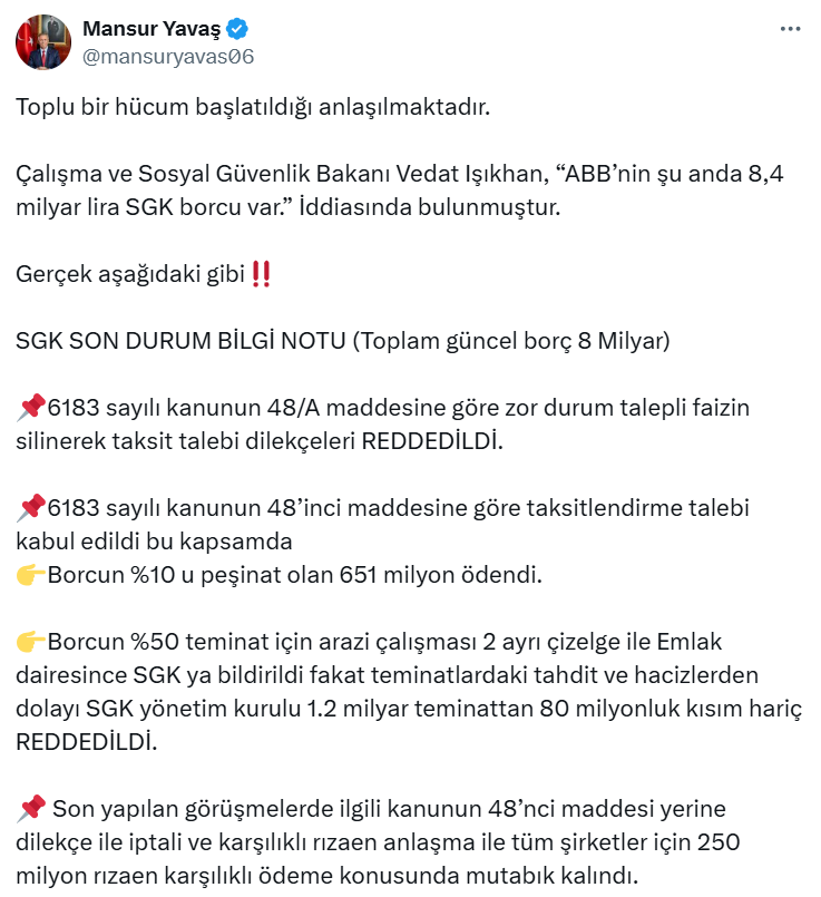 Mansur Yavaş’tan Sgk Borcu Açıklaması “Gerçek Borç Miktarı 8 Milyar Lira” -1