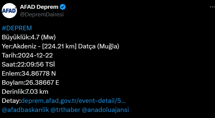 Afad Duyurdu Muğla’nın Datça Ilçesinde Korkutan Deprem! (1)