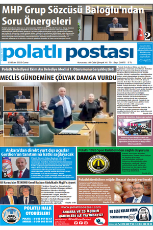 3 Ekim 2025 POLATLI POSTASI GAZETESİ